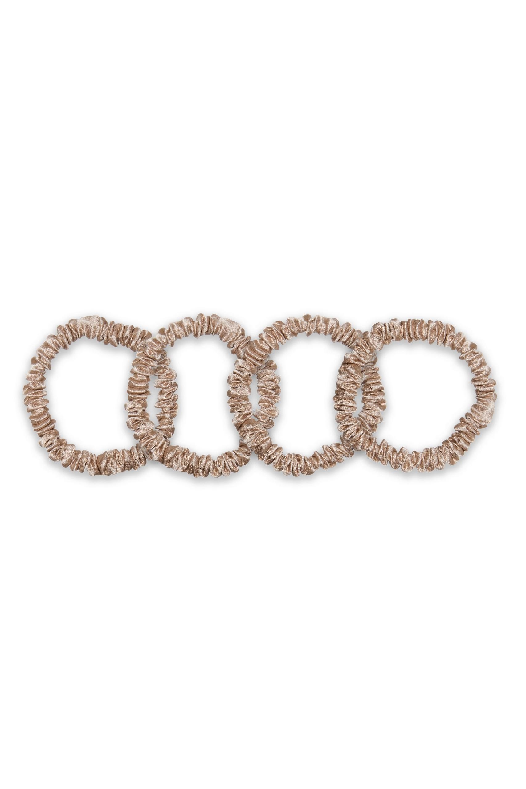 Set 4 elastice mici din matase mulberry 22 momme Caramel
