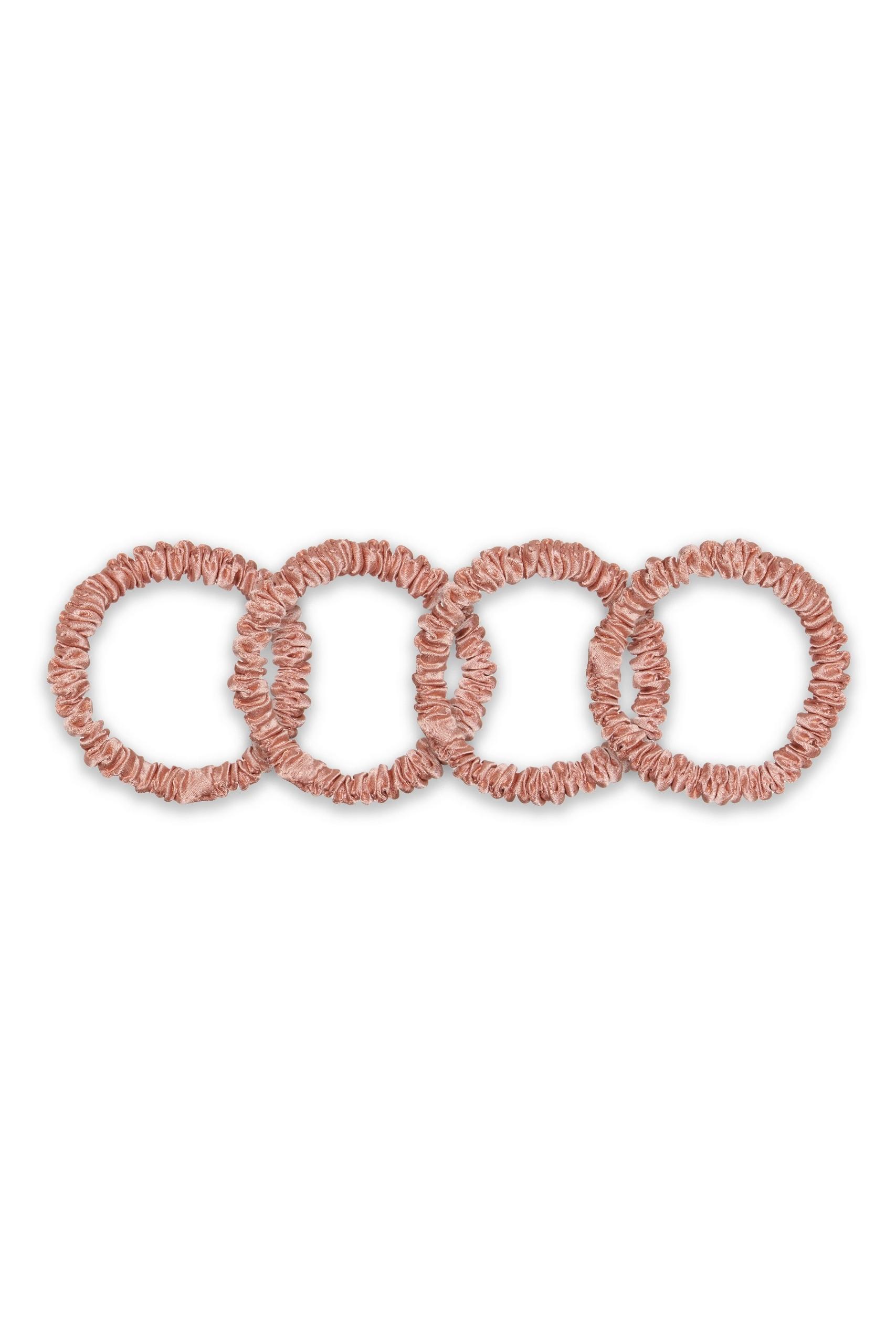Set 4 elastice mici din matase mulberry 22 momme Rose Gold