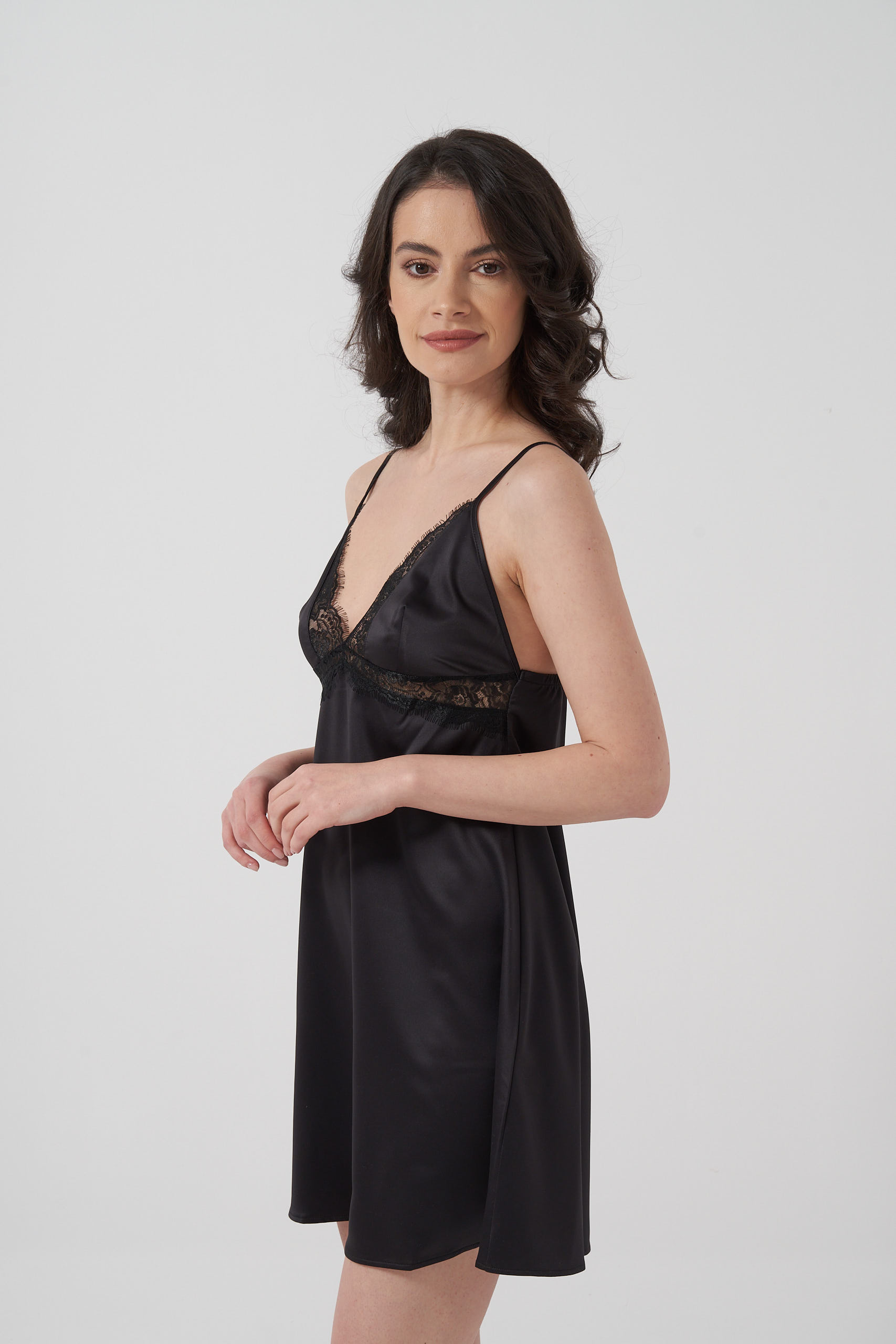 Furou din satin cu dantela Issa Black - imagine 2
