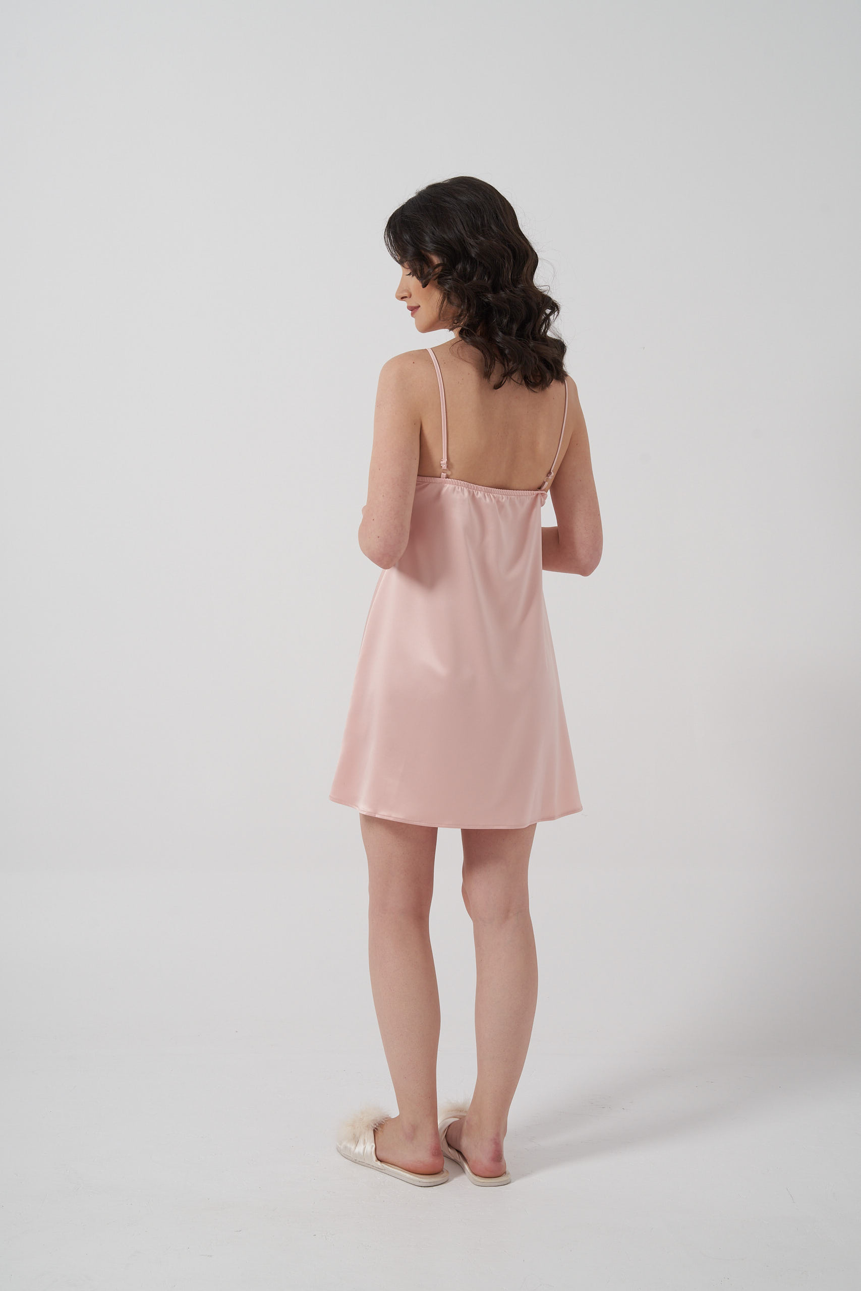Furou din satin cu dantela Issa Champagne - imagine 4