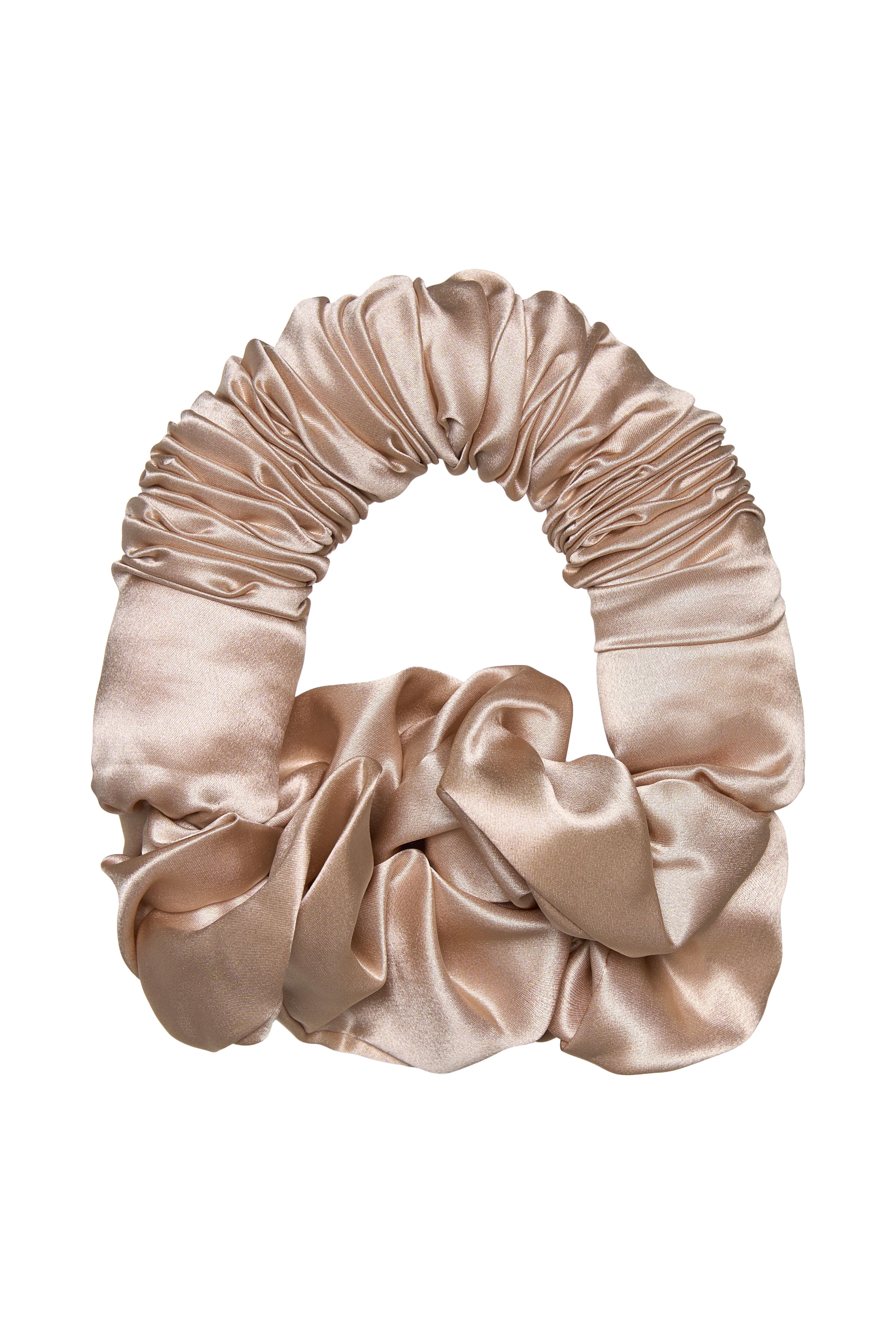 Ondulator fara caldura tip scrunchie din matase mulberry 22 momme Caramel - imagine 2
